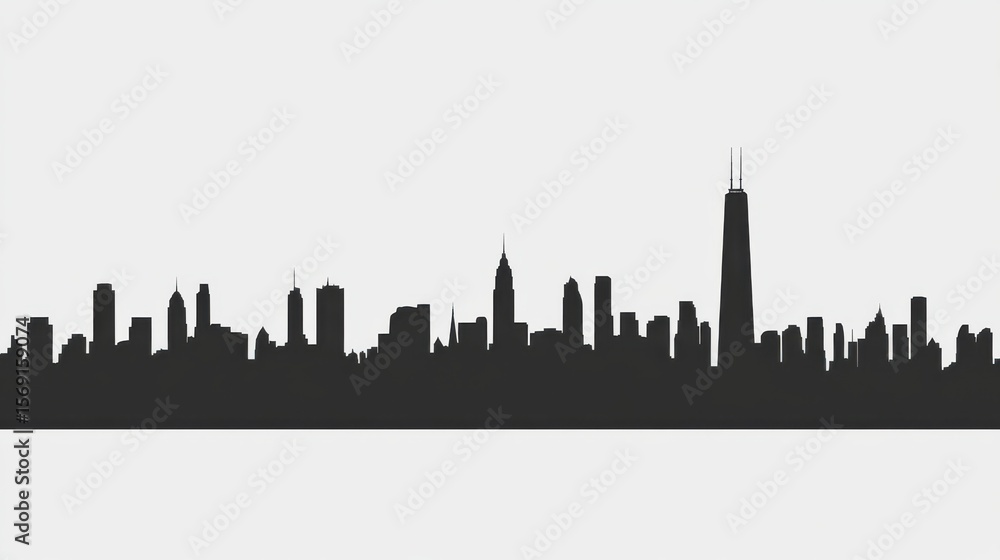 Naklejka premium Urban City Skyline Silhouette Against White Background