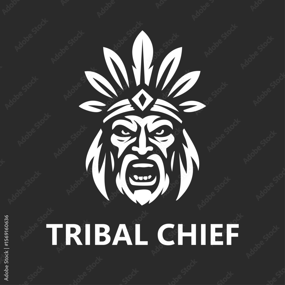 Obraz premium Tribal Chief Head Monochrome Logo