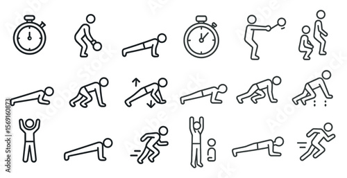 Series of images of people doing various exercises, with the time displayed on the top of each image