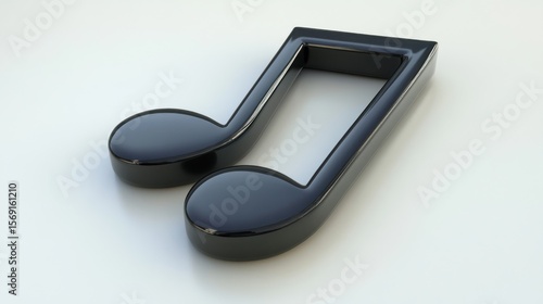 Glossy Black Music Note Symbol on White Background for Creative Projects