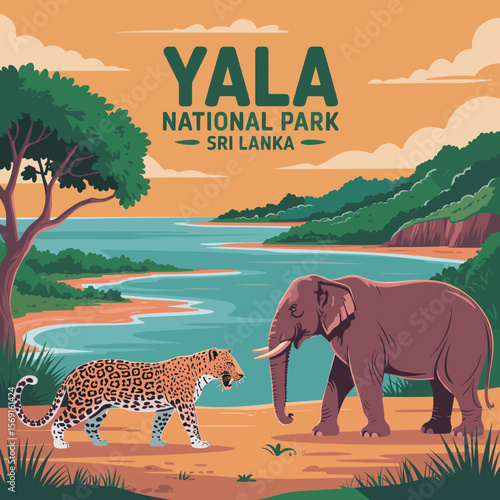 Yala Sri Lanka Leopard and Elephant Poster Art