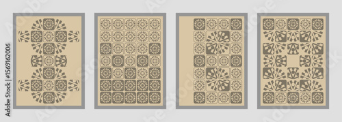 Collection of graphic pattern with geometric elements in two tone colors