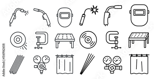 Collection of tools and equipment for a workshop. The tools include a wrench, a hammer, and a pair of pliers. The equipment includes a table, a chair, and a pair of scissors
