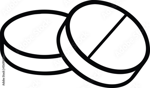 Simple line art icon of two round medical pills with a score line
