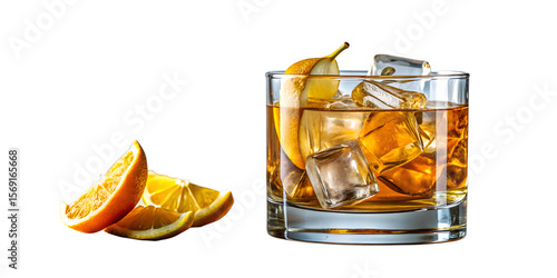 Old Fashioned Cocktail with Orange and Pear on transparent background new 2025 trendy