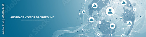 Global network connection concept. Big data visualization. Social network communication in the global computer networks. Internet technology. Business. Science. Vector illustration