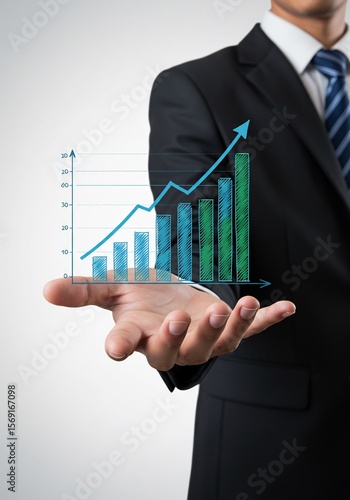 성공적 사업 성장 그래프 푸른빛 희망 담아 손 위에 펼쳐지다