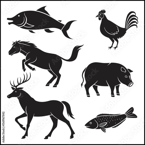Silhouette animals collection featuring various mammal forms, including bear, rabbit, fox and other wild creatures