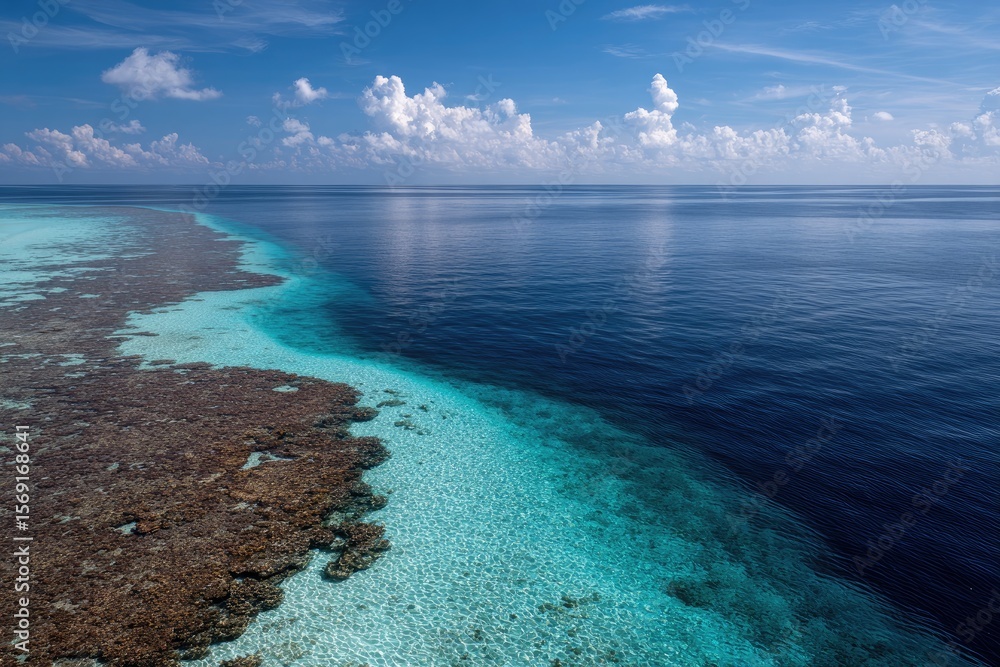 Obraz premium Turquoise coral reef meets deep blue ocean