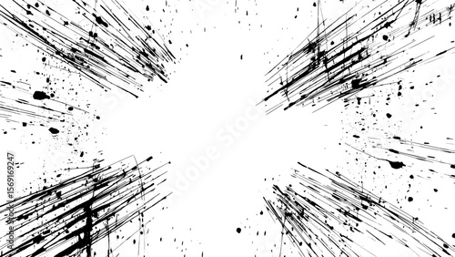 Abstract watercolor background, black stripes on transparent background
