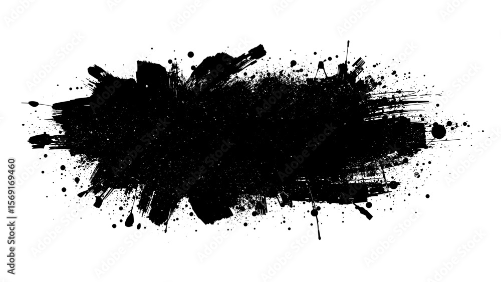 Obraz premium Splash of black ink with texture on transparent background