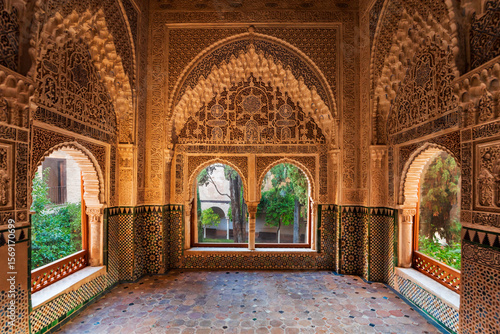 Obraz na płótnie Lindaraja Viewpoint, exquisitely decorated room with windows opening onto the Lindaraja courtyard, the Alhambra, Granada, Andalusia