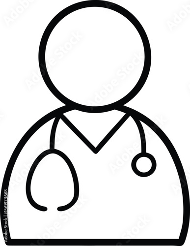 Simple outline icon of a doctor wearing a stethoscope and scrubs