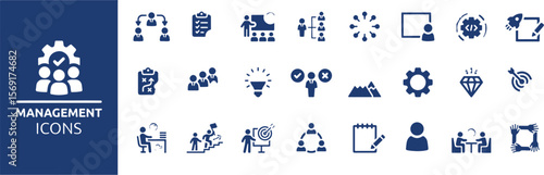Collection of Management Icons Leadership, Teamwork, Strategy, and More