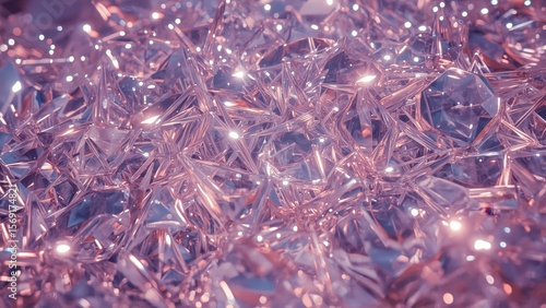 Close-up texture of sparkling pink crystal gemstones reflecting light, perfect for jewelry backgrounds, luxury themes, fashion advertisements, elegance, glamour, and festive celebrations with soft pu