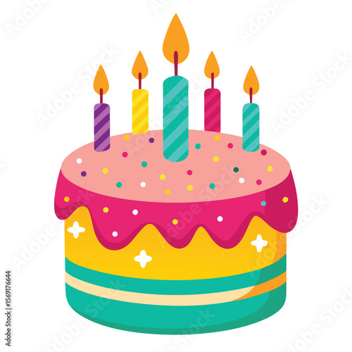 A birthday cake with candles and sparks, a symbol of a birthday party, celebration, and a special day.