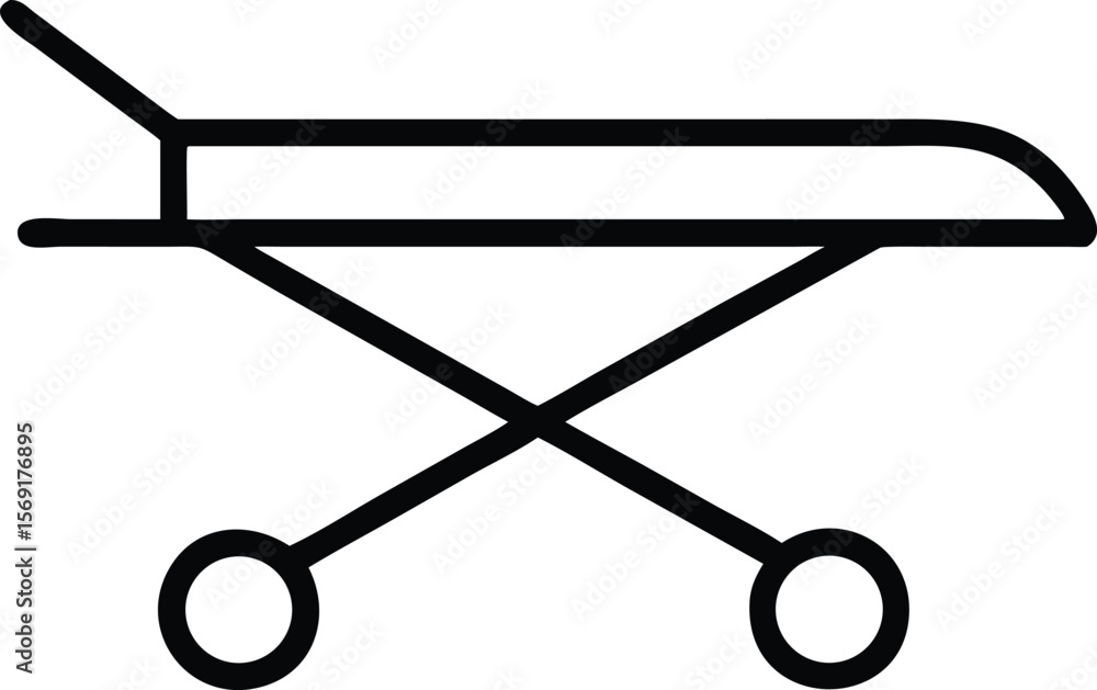 Simple black line icon of a medical stretcher or gurney on a white background Simple black line icon of a medical stretcher or gurney on a white background