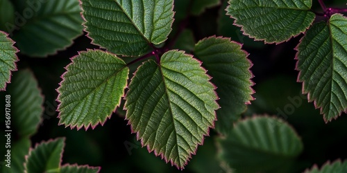 Close-Up of Green Elm Leaves with Rosy Edges Showcasing Nature s Intricate Textures and Colors