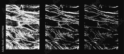 Cracked Line Texture Background Set for Distressed Overlay Effect, Abstract Scratch Surface, Vein Pattern Design, Damaged Grain, Dry Mud Style Fracture Noise, Grunge Static Vector Illustration