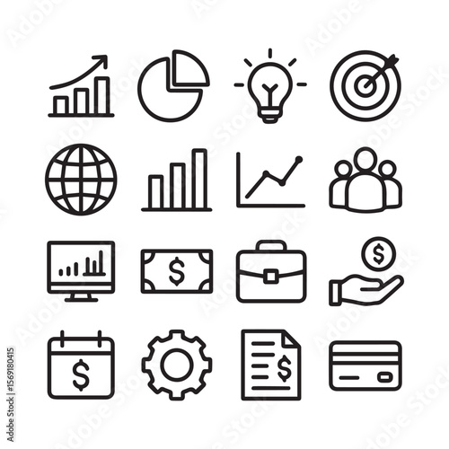 Finance and business vector icon set for web, computer, and mobile interfaces