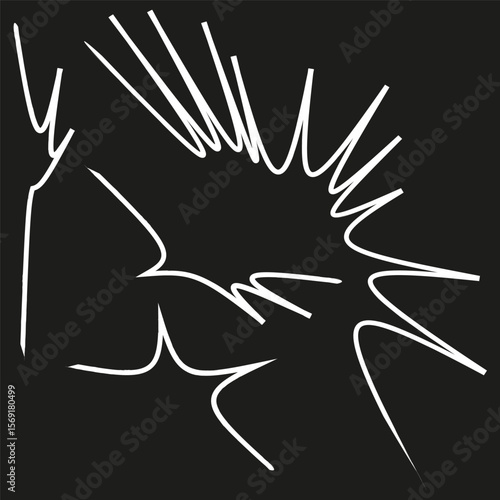 Abstract linear splatters. White sharp lines. Dynamic chaotic burst. Vector modern art
