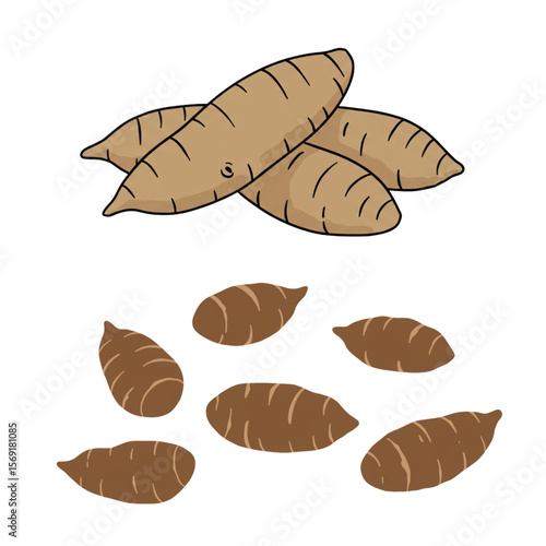 Artistic rendering of cassava roots showcases this tuberous vegetable, perfect for creating engaging food related designs and graphics.