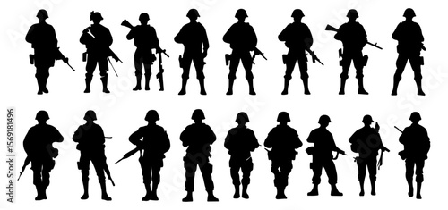 Soldier Silhouette Vector Set – Military Combat Figures with Guns
