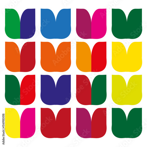 Polychromatic tulip mosaics. Circular blossom tessellation. Vibrant horticultural Vector. Seamless decorative patterning.
