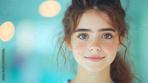 Cute Freckled Girl Portrait, Natural Beauty Close-up