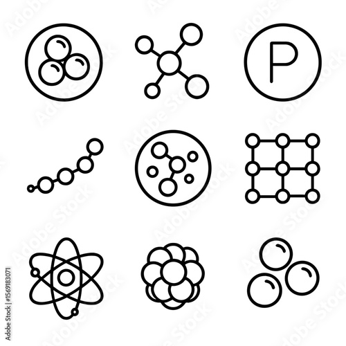Frozen Pea Molecular Diagram. Line style icons of Frozen Pea Molecular Structure: pea molecule diagram, chemical bond spheres,