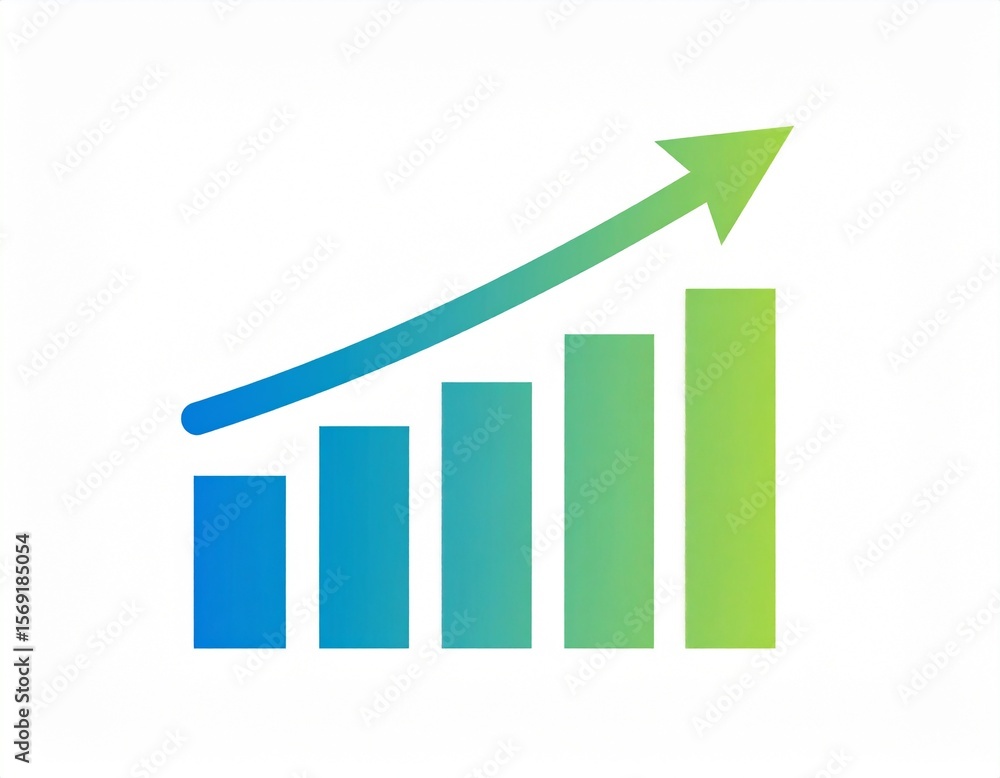 Upward Dashboard Chart Icon with Arrow – Blue Green Gradient on White Background Upward Dashboard Chart Icon with Arrow – Blue Green Gradient on White Background