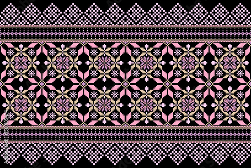 Cross stitch pattern concept showcasing traditional ethnic geometric pattern, Design for textile, background,carpet,wallpaper,clothing,wrapping,Batik,fabric,Vector illustration	
