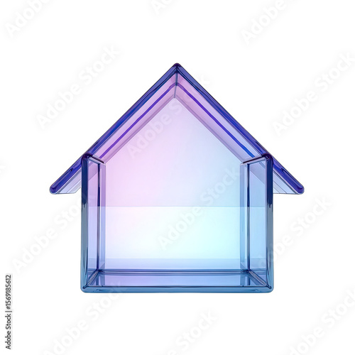 A 3d Iridescent house with a chimney isolated on transparent background