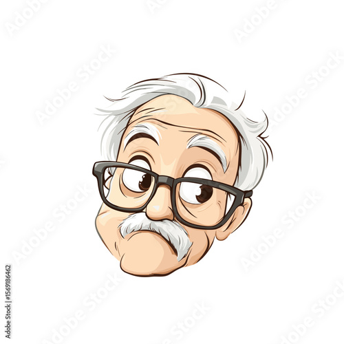  Cartoon mature man with glasses confused look white background illustration
