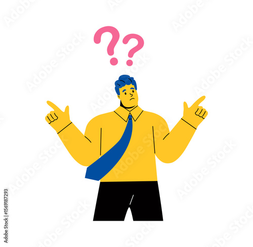 Difficult choice between two options. Confused business man makes a choice. Flat vector illustration isolated on white background