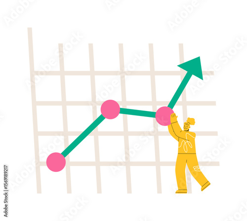 Woman up holding chart arrow. profit growing concept. Colorful vector illustration