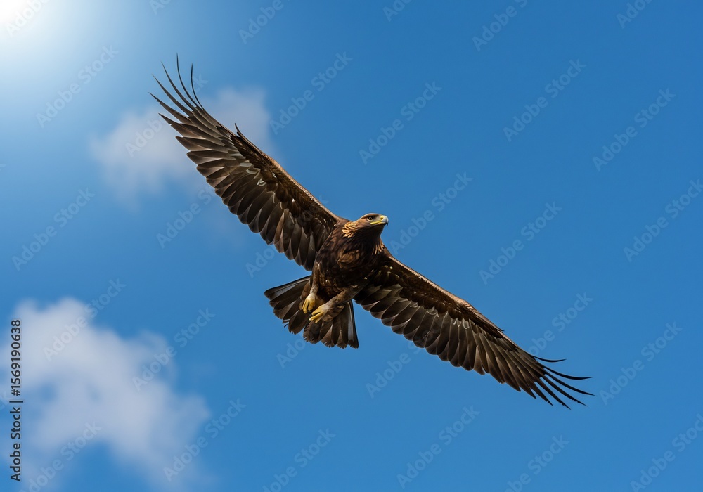 Naklejka premium 푸른 하늘 햇살 가득한 날갯짓 황금 독수리 비상