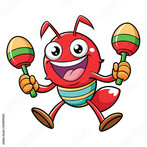 A cartoon crab with a party hat and a mustache is playing maracas, symbolizing a party, celebration, and fun.