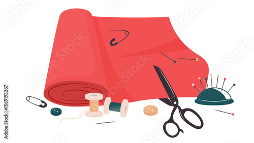 fabric roll and sewing tools