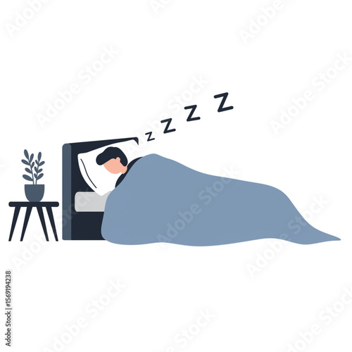 Depicts a person sleeping comfortably in bed, showcasing a calming and restful scene perfect for wellness or lifestyle themes.