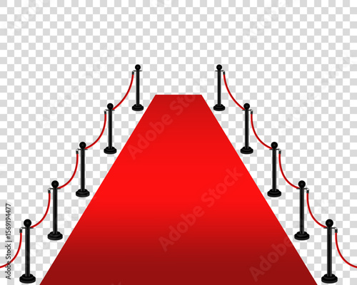 Red carpet with velvet ropes and barriers. VIP celebrity entrance setup for luxury, fame, or award ceremony events. Vector glamour scene.