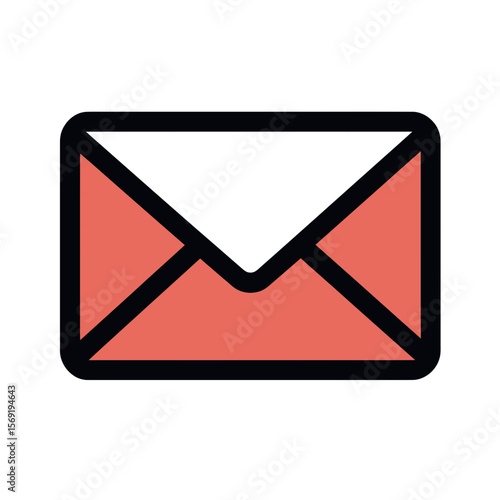 Flat minimalist red envelope icon with black outline representing mail and message communication concept vector illustration on white background