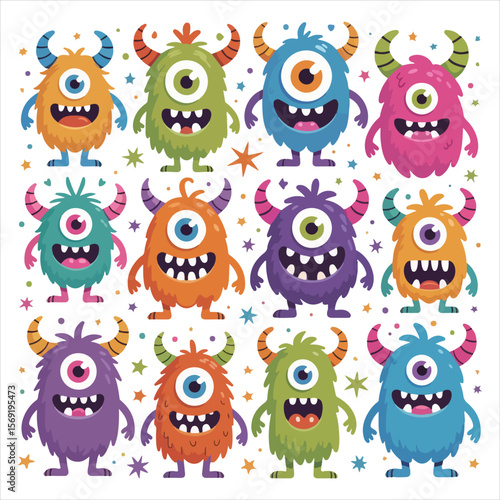 Wallpaper Mural Halloween monsters characters vector set design. Halloween cute colorful monster character in happy, joyful, fun, cheerful facial expressions and horror emoticon in white isolated background. Vector Torontodigital.ca