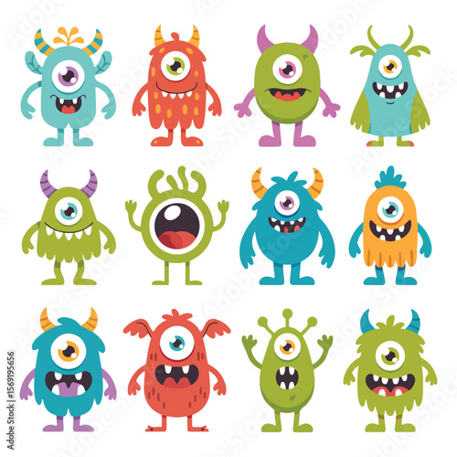 Halloween monsters characters vector set design. Halloween cute colorful monster character in happy, joyful, fun, cheerful facial expressions and horror emoticon in white isolated background. Vector