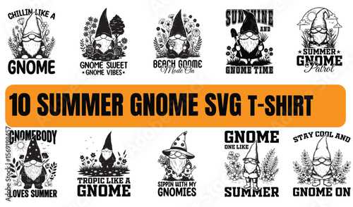 Ten summer gnome svg designs perfect for t-shirts and crafting projects