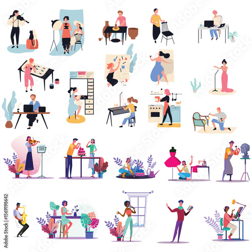 Wallpaper Mural flat illustration people taking care plants Torontodigital.ca