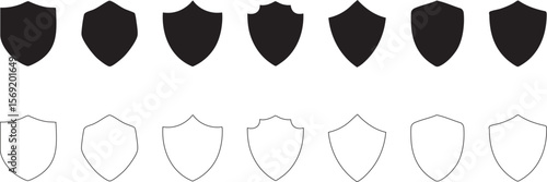 Shields of different shapes. Vector set.