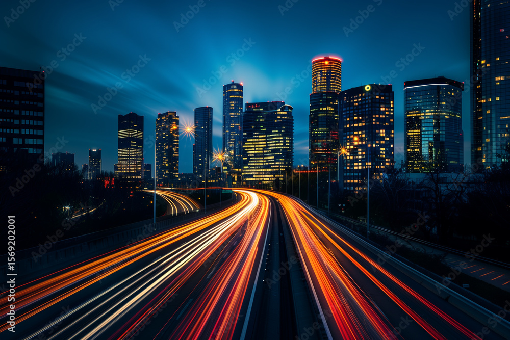 Night Cityscape with Light Trails Night Cityscape with Light Trails