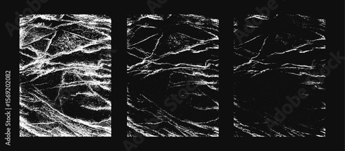 Cracked Line Texture Background Set for Distressed Overlay Effect, Abstract Scratch Surface, Vein Pattern Design, Damaged Grain, Dry Mud Style Fracture Noise, Grunge Static Vector Illustration