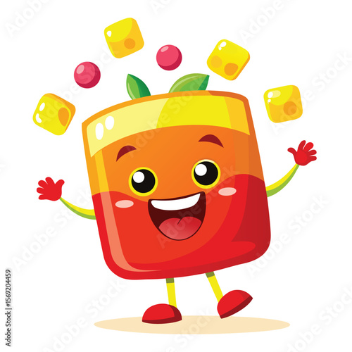 A cheerful jelly cup is wiggling with fruit chunks, symbolizing a sweet and fun dessert for kids and parties.